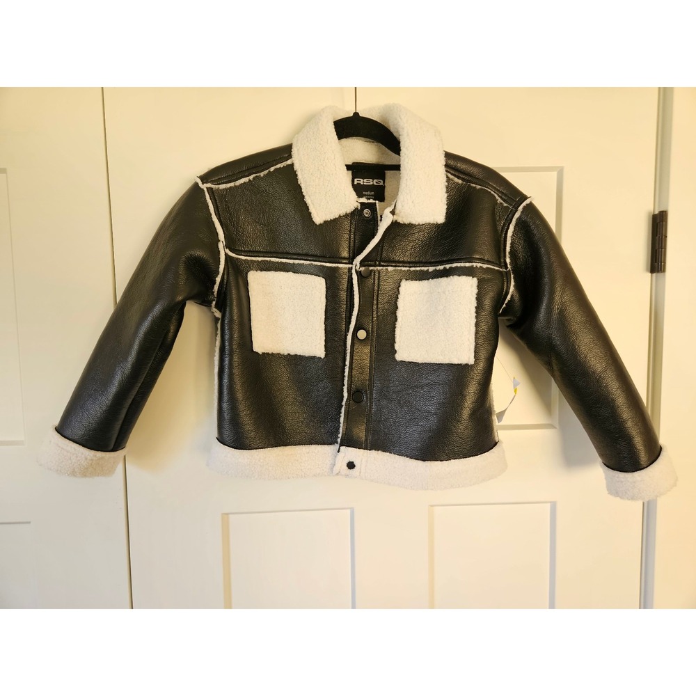 Girls RSQ size medium  faux leather jacket with sherpa NWT